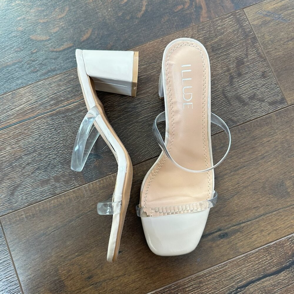 Women's Nude & Clear Heeled Sandals